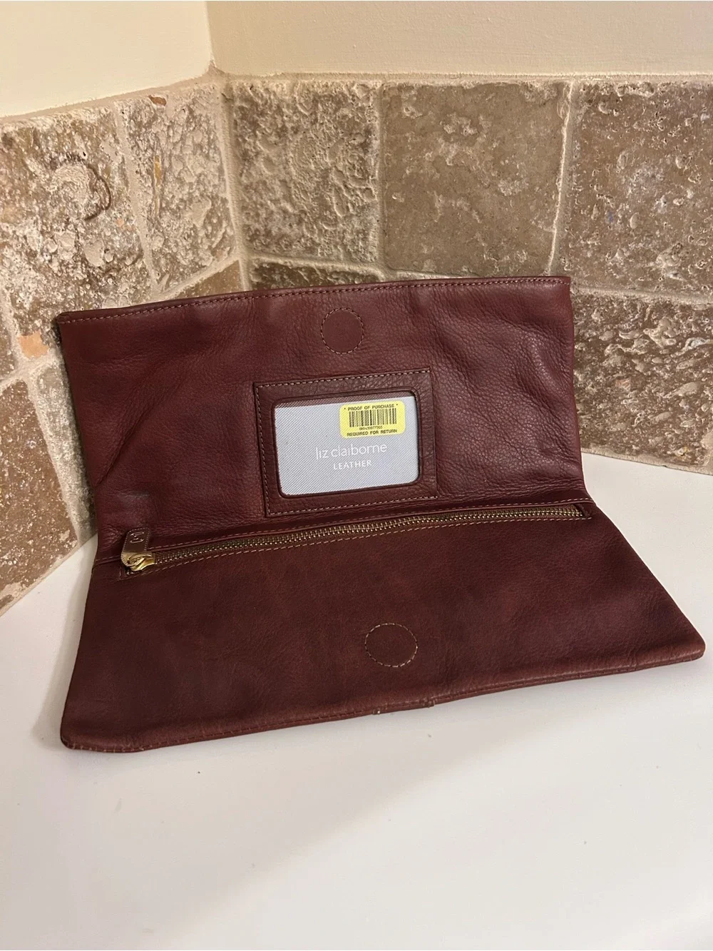 Liz Claiborne Mahogany Leather Zip-Accented Wallet - Picture 3 of 9